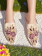 abordables Ballerines femme-mules en satin brodées à bout pointu pour femmes – ballerines à enfiler à fleurs vintage pour les rendez-vous décontractés et les promenades en plein air