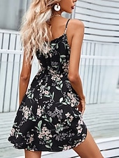 ieftine Rochii florale-Pentru femei Rochie Mini Rochie A line Rochie halter Casual În aer liber Ieșire Plajă Fit regulat Floral Fără manșon Gâtul halter Negru Roz Îmbujorat Bleumarin Portocaliu Vară