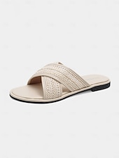 abordables Sandales de Vacances-Sandales plates à brides croisées tissées pour femmes – sandales bohèmes décontractées pour les promenades estivales et les rendez-vous romantiques en journée