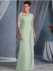 abordables Longueur du plancher-Robe Mère de la mariée A-Line invitée de mariage grande taille Col bateau Longueur maxi Chiffon Dentelle Manche demi avec appliques drapées robe à impressionner 2025 taille personnalisée gratuite