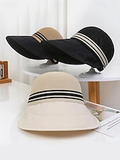baratos Acessórios de férias-Chapéu de sol feminino de aba larga em tela respirável, dobrável, com proteção UPF e alça ajustável para viagens e férias ao ar livre. Ideal para praia e atividades ao ar livre. &amp;atividades de verão