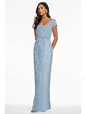 cheap Cocktail Dresses-Pink Jacquard Floral Column Evening Gown Elegant Dress Formal Wedding Ankle Length Short Sleeve V Neck Nylon with Floral Print Slit Pocket Wedding Guest Dress