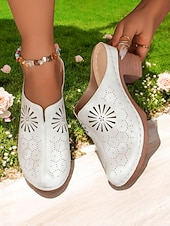 abordables Sabots et mules femme-Chaussures mules à talon carré perforé pour femme – style rétro chic pour les garden-parties, les promenades décontractées et les loisirs en plein air