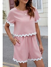 abordables Ensembles courts pour femmes-Ensembles de shorts de mode streetwear pour femmes en 2 pièces à manches courtes à col rond en couleur unie imprimé décontracté quotidien noir rose bleu été coupe régulière