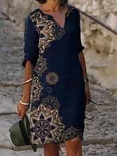 abordables Robes Bohémiennes-Femmes Mini Robe Robe Décontractée Robe fourreau Robe d&#039;été Mode Moderne Quotidien Plage Week-end Coupe régulière Fleuri Manche 3/4 Col en V Aqua bleu bleu marine Bleu Vert Été