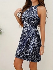 abordables Robes fleuries-Femmes Mini Robe Robe d&#039;été Robe dos nu Occasionnel Quotidien Coupe régulière Graphique À pois Sans manches Col Halter Vert Claire Rose Claire bleu marine Kaki Été
