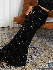 abordables pantalons de fête pour femmes-Pantalons Baggy en Coton Lin Femme Chino à Jambes Larges Mode Streetwear Longueur Complète Taille Haute Uni Sequins Confort Doux Agréable Micro-élastique Extérieur Soirée Rue Noir Rose Rouge Été