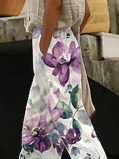  Dames Katoen Linnen Broeken Baggy Broeken Linnenachtig Strand Shorts Vakantie Vintage Mode Volle Lengte Hoge Taille Bloemprint Thermisch Warm Ademend Zacht Micro-elastisch Casual Violet