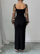 ieftine Rochii florale elegante-Pentru femei Rochie Lunga Rochie Maxi Rochie de bal Rochie casual Rochie de vară Elegant Modă În aer liber Petrecere Concediu Fit regulat Floare Manșon Lung În V Negru Vară Primăvară