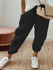 preiswerte Schlichte Hose aus Baumwollleinen-Damen Chinos Einfarbig Mode Streetwear Stylisch Knöchellang Medium Taille Schlicht Tasche Kordelzug Komfort Outdoor Mikrofaser Urlaub Street Alltag Grau Schwarz Weiß Himmelblau Sommer Frühling