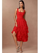 abordables Robes de cocktail-Robe Cocktail Verte A-Line Robe Corset Semi-Formelle Mariage Midi Sans Manches Col Carré Chiffon avec Volants