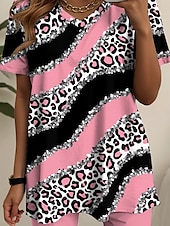 abordables Ensembles courts pour femmes-Ensembles de mode pour femmes en 2 pièces t-shirt et shorts manches courtes col en V impression graphique géométrique décontracté quotidien rose bleu vert été coupe régulière
