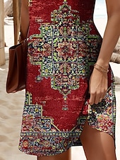 tanie Sukienki boho-Damskie Sukienka mini Sukienka letnia Sukienka A line Letnie sukienki Sukienka z odkrytymi ramionami Codzienny Święto Plaża Regularny Graficzny Plemienny Bez rękawów W serek Czerwony Niebieski