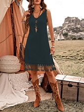 abordables Robe Simple-Robe mini femme robe d&#039;été en couleur unie décontractée quotidienne ajustement régulier graphique sans manches col rond vert armée bleu marine marron été