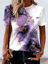 billige Blomster t-skjorte-Dame T skjorte Blomstret Grafisk Årgang Stilfull Fritid Kortermet Crew-hals Rund hals Vanlige topper Daglig Trykt mønster Lilla Sommer Vår