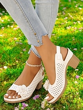 olcso Magassarkú szandálok-női virágos kivágású slingback szandál – kényelmes, vaskos sarkú nyári szandál hétköznapi és kerti parti viselethez