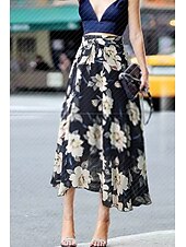 abordables Jupes en mousseline-Femmes Jupe Évasé Occasionnel Maxi Taille Basse Jupes Fleuri Imprimé Micro-Élastique Vacances Sortir Noir Blanche Rose Bleu Été Polyester