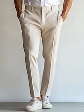 voordelige Strandpakken-heren linnen broek nette broek zomer rechte pijp effen ademend casual vakantie mode hemelsblauw lichtgrijs beige