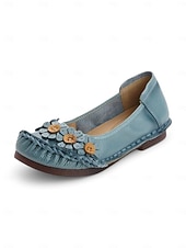 preiswerte Ballerinas für Damen-Damen-Ballerinas aus hochwertigem Leder mit Blumen- und Rüschendesign – bequemer Retro-Stil für Frühlingsspaziergänge im Garten, Wochenendbrunch und tägliche Besorgungen