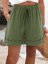 billige Vanlig linbukse i bomull-Dame Shorts Baggy Bukser Enfarget Chinos Mote Gatekler Grunnleggende Kne Lengde Medium Midje Enfarget Lomme Snor Komfort Utendørs Mikro-elastisk Ferie Gate Daglig Grå Svart Rosa Dyp Blå