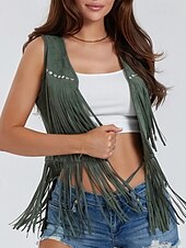 cheap Boho Tops-Women&#039;s Blouse Plain Active Modern Sleeveless V Neck Regular Tops Daily Holiday Fringe Black White Yellow Army Green Red Summer