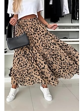 levne Grafické sukně-Dámské Sukně Čechy Na běžné nošení Cikánský Maxi Střední vzestup Sukně Leopard Tisk Lehce elastické Dovolená ulice Hnědá Léto Polyester