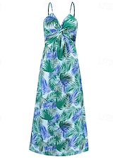 abordables Robes Floraux Imprimés-Femmes Robe Midi Robe d&#039;été Robe Nuisette Robe bohème Mode Moderne Quotidien Plage Week-end Coupe régulière Fleuri Sans manches Col en V Jaune clair Jaune Bleu Violet Été