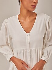 preiswerte Freizeitkleidung-Damen Lockeres Kleid Resort-Kleidung Weiß Langarm Solide / einfarbig Lang Frühling &amp; Herbst V Ausschnitt Strand Design Urlaub XS S M
