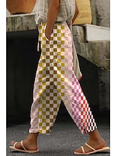 economico Pantaloni in cotone e lino con grafica-Per donna Pantaloni in cotone e lino Pantaloni Eleganti Casual Lunghezza intera Naturale Floreale Tasca Stampa Design con Coulisse Elastica Comodo Confortevole Streetwear Uscire Nero grigio Magenta