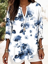 billiga Kvinnors Konst &amp; Design Toppar-Kvinnors Boho Blus Blommig Grafisk Abstrakt Elegant Daglig Lång Ärmar V-Hals Regular Toppar Dagligt Tryck Röd Blå Lila Grön Sommer Vår