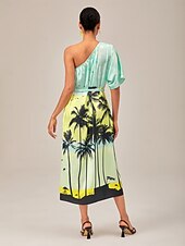 Χαμηλού Κόστους print casual φόρεμα-beach vibes ασύμμετρο μάξι φόρεμα με στάμπα καρύδας