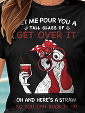 ieftine Umor &amp; Citate tricou-Pentru femei Tricou Cămașă din bumbac Grafic Cocoș Scrisă Epocă Stilat Clasic Manșon scurt Stil Nautic Rotund Topuri obișnuite Zilnic Imprimeu Negru Alb Gri Vară Primăvară