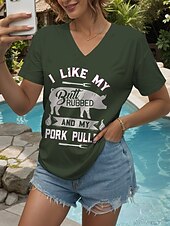 abordables T-shirt Animaux-Femmes T-shirt Graphique Animal Lettre ancien Élégant Classique Manche Courte Col en V Hauts Réguliers Quotidien Sortir Week-end Imprimé Noir Bleu Vert Été Printemps