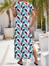 preiswerte Blumenkleider-Damen Maxikleid Sommerkleid A Linie Kleid Urlaub Lässig Täglich Normale Passform Blumen Grafik Kurzarm V Ausschnitt Blau Purpur Grün Sommer