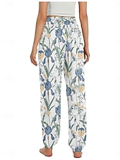 economico Pantaloni in cotone e lino con grafica-Per donna Pantaloni ispirati al lino Gamba larga Pantaloni Stile Etnico Casual Boho Lunghezza intera Vita Alta Floreale Foglia Tropicale Tasca Elastico in vita Stampa Traspirabilità Morbido