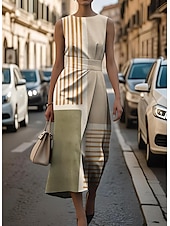 levne Pruhované a geometrické šaty-Dámské Midi šaty Plášťové šaty Bodycon šaty Formální Semiformální šaty Kancelář Denní Běžný Grafika Geometrický Bez rukávů Tričkový Rubínově červená Světle fialová Trávová zelená Khaki Léto Jaro