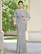baratos Comprimento do chão-vestido de capa para mãe da noiva, vestido com contas de renda, elegante, simples e minimalista, gola redonda, comprimento até o chão, tule, manga curta 2025