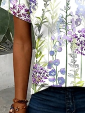 billige Blomster t-skjorte-Dame T skjorte Blomstret Grafisk Planter Årgang Stilfull Klassisk Kortermet Hals med hakk Vanlige topper Daglig Helg Trykt mønster Lilla Sommer Vår