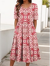 abordables Robe Fleurie-Femmes Robe Midi Robe d&#039;été Robe Plissée Vacances Occasionnel Chaussures de plage Quotidien Fête Coupe régulière Fleuri Graphique Manche Courte Col ras du cou Blanche Rouge Bleu Vert Été