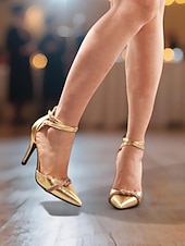 economico Pumps Classici-Scarpe con tacco a spillo a punta metallizzata color oro da donna – scarpe da ballo con doppio cinturino per feste tra ragazze e glamour serale