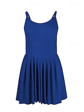 cheap Women&#039;s Tennis Dress-US Open Women&#039;s Tennis Dress with Shorts Sports Dress Sleeveless Pleated Breathable Tennis Golf Pickleball Square Neck Solid Colored Dress Black Blue Dark Green Tennis Clothing