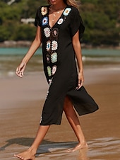 abordables Robes de plage-Maillots de Bain Femme Couverture Robe de Bain Maillot Patchwork Vacances Plage Tenue Couleur Unie Col en V Manches Courtes Maillots de Bain