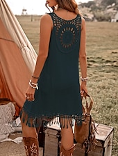 abordables Robe Simple-Robe mini femme robe d&#039;été en couleur unie décontractée quotidienne ajustement régulier graphique sans manches col rond vert armée bleu marine marron été