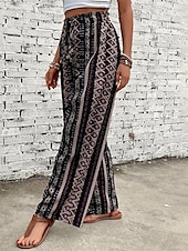 abordables pierna ancha y cintura alta-Mujer Perneras anchas Pantalones Vacaciones Boho Longitud total Media cintura Geometría Cintura elástica Transpirable Cómodo Microelástico Calle Ropa Cotidiana Noche Café Verano Ajuste regular