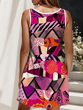 billige Kunst og Design Kjoler-Dame Mini kjole Solkjole Skiftkjole Off The Shoulder-kjole Ferie Fritid utendørs Ut på byen Normal Grafisk Geometrisk Abstrakt Ermeløs V-hals Oransje Sommer Vår