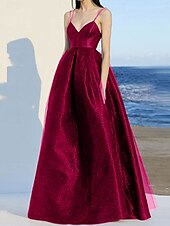 levne Plesové šaty-A-line quinceanera šaty elegantní šaty svatba svatební hosté dlouhé do podlahy bez rukávu výstřih do V polyesterový s plisováním
