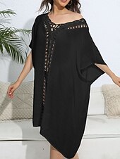 abordables Robes de plage-Maillots de Bain Femme Couverture Robe de Bain Maillot Boutons Vacances Plage Tenue Couleur Unie Col en V Manches Courtes Maillots de Bain