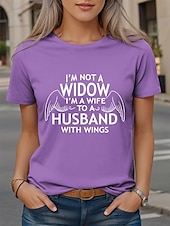 abordables T-shirt Humor &amp; Citations-Femmes T-shirt Graphique Lettre ancien Élégant Classique Manche Courte Col ras du cou Col rond Hauts Réguliers Quotidien Imprimé Noir Violet Marron Vert Été Wife Husband