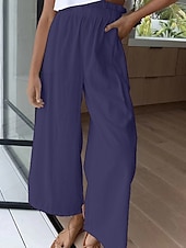 economico Pantaloni in lino e cotone semplici-Per donna Culotte Gamba Larga Pantaloni in cotone e lino Pantaloni Eleganti Moda Streetwear Lunghezza intera Naturale Semplice Elastico in vita Comodo All&#039;aperto Confortevole Streetwear Uscire Bianco