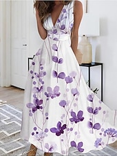abordables Art &amp; Design Robes-Femmes Robe Longue Maxi Robe Robe Décontractée Robe évasée Robe d&#039;été Mode Moderne Quotidien Plage Week-end Coupe régulière A Ombre Fleuri Sans manches Col en V Noir Rouge Bleu Violet Été